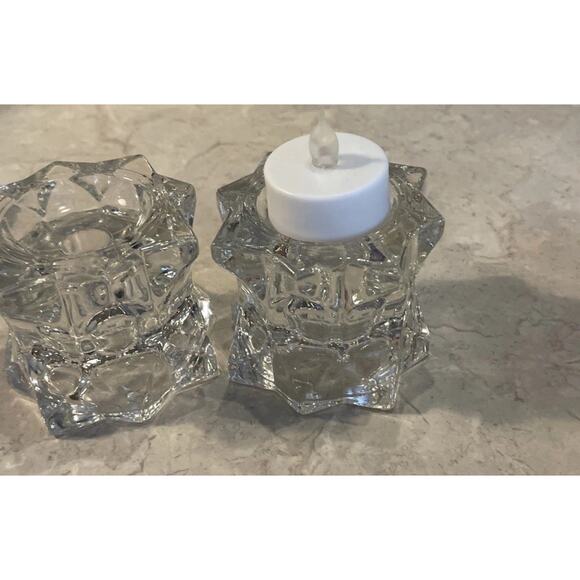 Vintage Crystal Votive Tea Light Holders Starburst Diamond Star 8 Point 3x2.25” - Picture 4 of 5